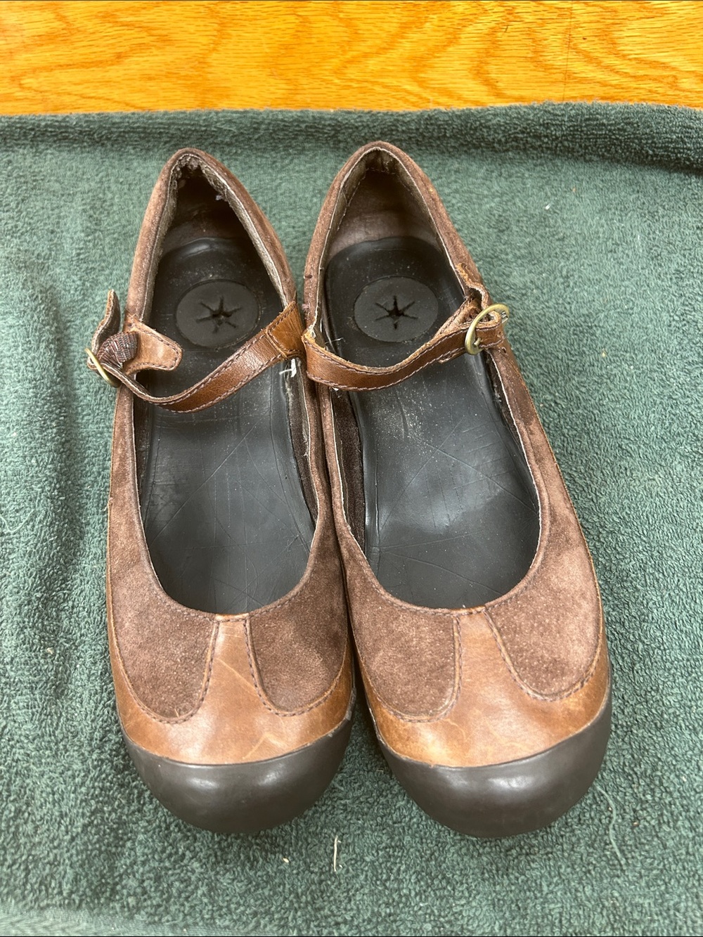 Merrell Brown Suede Mary Jane Flats with Leather Trim